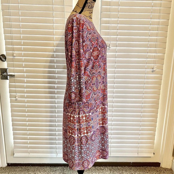 Wisp Knit Dress Size 12 Pink Paisley Sheath Boat Neck Long Sleeve Pullover - Picture 5 of 11